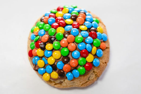 T Cookie: "The Real Slim Shady" Loaded with Mini M&Ms & Nutella.  Topped with loads of Mini M&Ms.