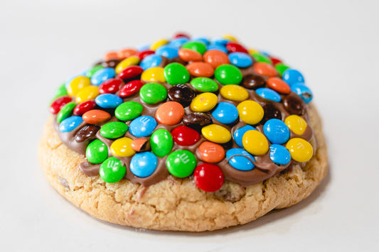 FAT Cookie: "The Real Slim Shady" Loaded with Mini M&Ms & Nutella.  Topped with loads of Mini M&Ms.